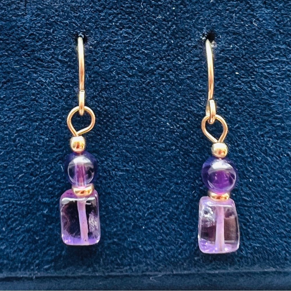 14K Gold Filled Amethyst Dangle Earrings February Birthstone Vintage